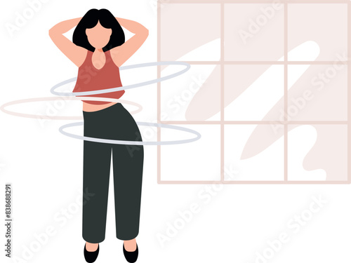 Girl exercising with hula hoops.