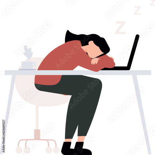 The girl is sleeping on the laptop.