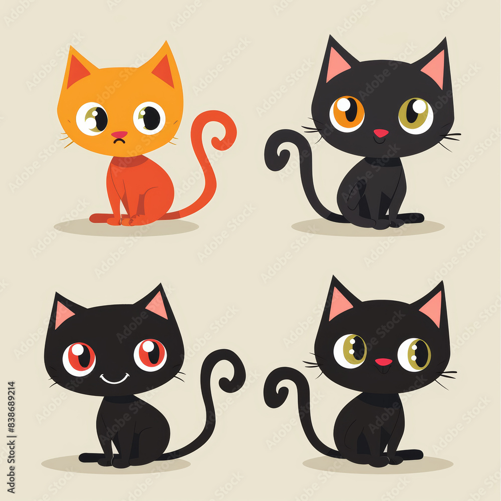 Fototapeta premium Adorable Vector Illustrations of Cute Cats – Playful and Whimsical Cat Designs Perfect for Digital Art and Graphic Projects