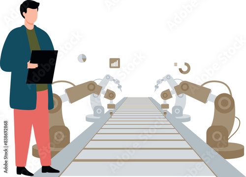 A boy is standing in industry.