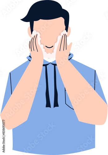 Man facial skin care. Man grooming, shaving routine.