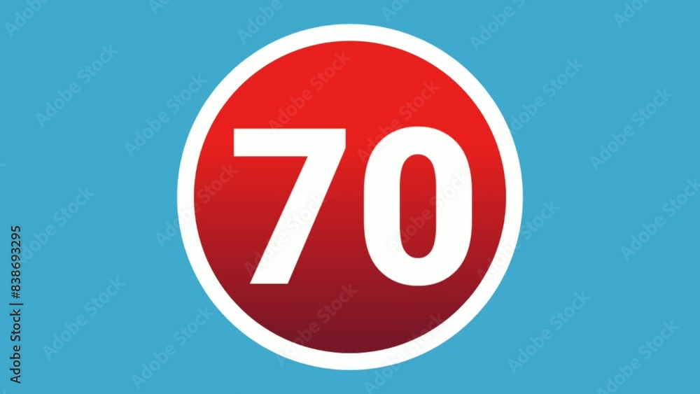 Number 70 sign symbol animation motion graphics icon on red sphere on blue background,cartoon video number for video elements Number 70 sign symbol animation motion graphics icon on red sphere on blue background,cartoon video number for video elements