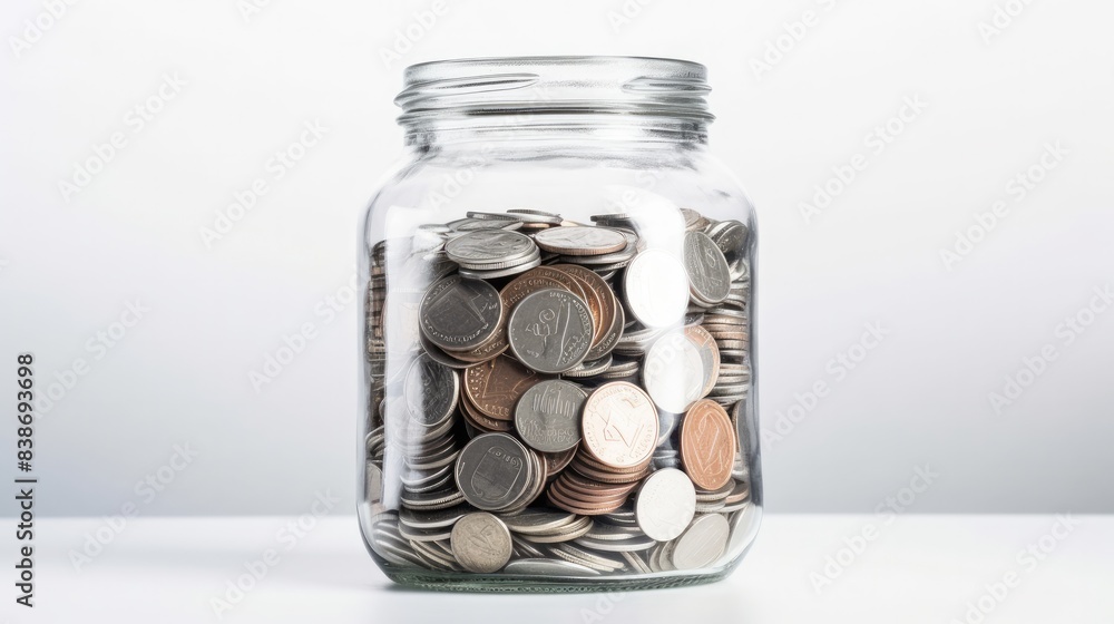 Coins on jar Isolated on white background Coins on jar Isolated on white background