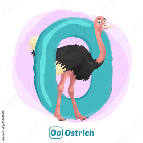 stock vector of O for ostrich. alphabet animal for education