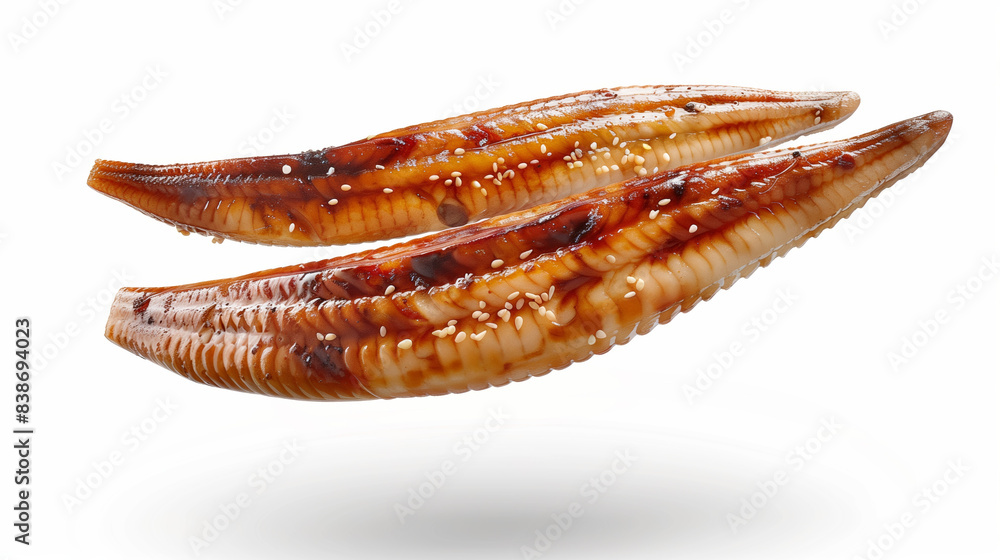 Gourmet Unagi Platter: Japanese Delicacy on White Background Gourmet Unagi Platter: Japanese Delicacy on White Background