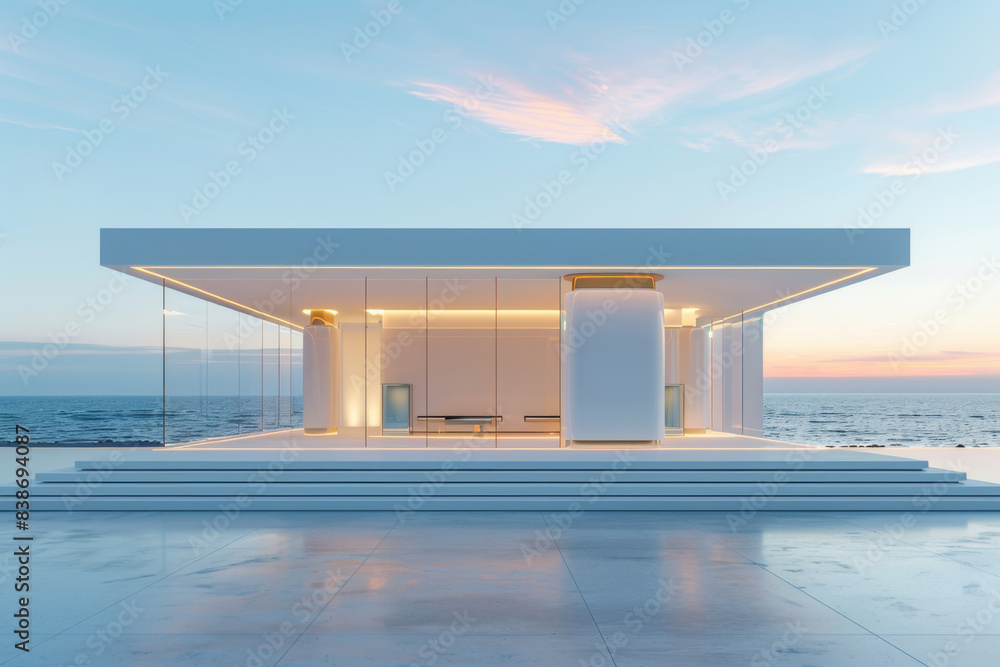 Fototapeta premium Modern buildings by the lake. Empty architectural background.