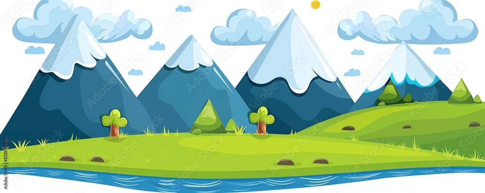 Fototapeta premium A flat design background with mountain ranges creating a wave pattern across the top, with free copy space below for text