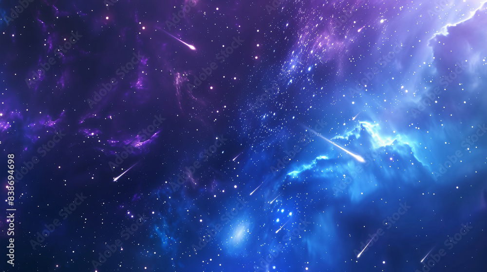 Blue and Purple Galaxy with Shooting Stars for Space Background with copy space text for Social Media Blue and Purple Galaxy with Shooting Stars for Space Background with copy space text for Social Media