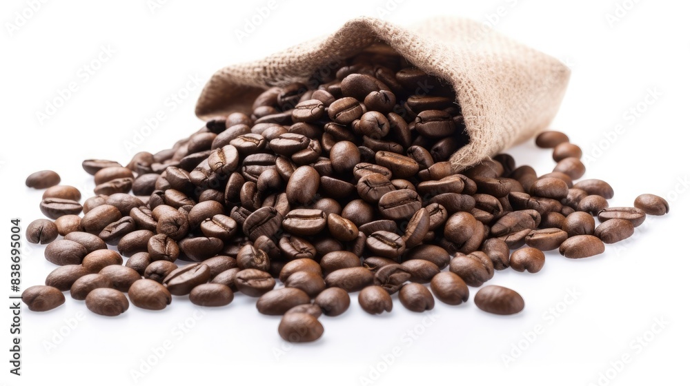 Roasted coffee bean in sack bag isolated on white background Roasted coffee bean in sack bag isolated on white background