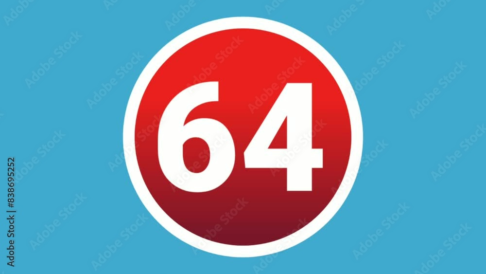 Number 64 sign symbol animation motion graphics icon on red sphere on blue background,cartoon video number for video elements Number 64 sign symbol animation motion graphics icon on red sphere on blue background,cartoon video number for video elements