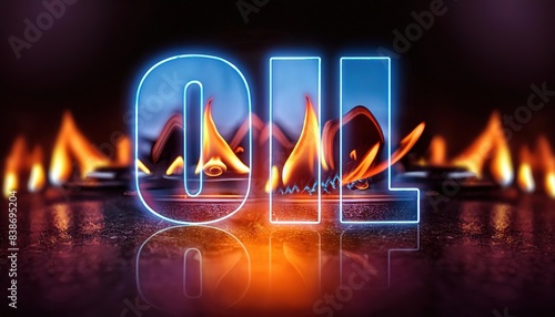 Neon Oil Text Overlay with Flames