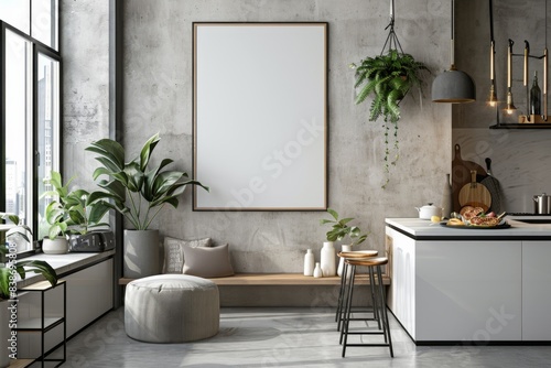 Poster mockup in scandinavian kitchen interior created with generative ai