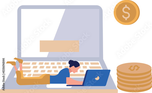 A girl is using a laptop for financial work.