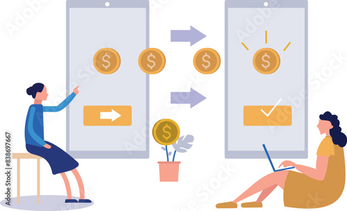 Girls are transferring money.