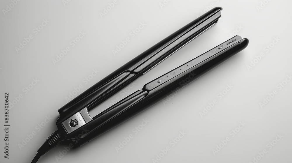 Black hair straightener on studio shot background Black hair straightener on studio shot background