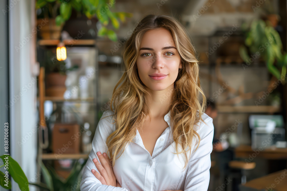 Portrait of a successful female entrepreneur in front of her startup office, empowering and vibrant, Photography style. Small business professional company and business growth feeling Portrait of a successful female entrepreneur in front of her startup office, empowering and vibrant, Photography style. Small business professional company and business growth feeling