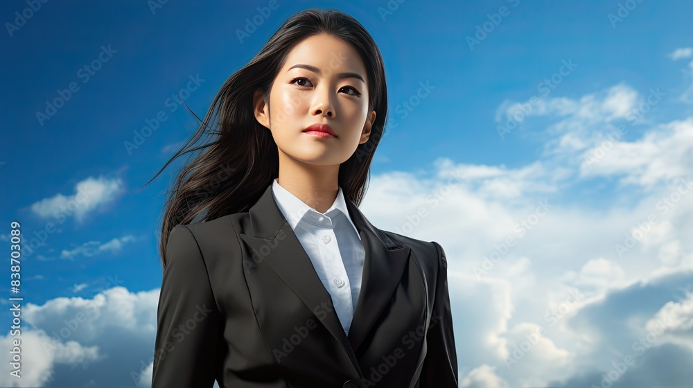 photograph of a poised Asian flight attendant, her uniform impeccably tailored, her demeanor exuding confidence and grace, her gaze unwavering as she meets the camera's gaze, photograph of a poised Asian flight attendant, her uniform impeccably tailored, her demeanor exuding confidence and grace, her gaze unwavering as she meets the camera's gaze,