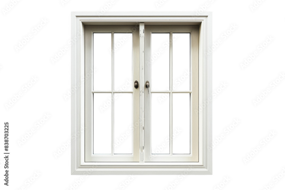 A white window with a wooden frame and a black handle A white window with a wooden frame and a black handle