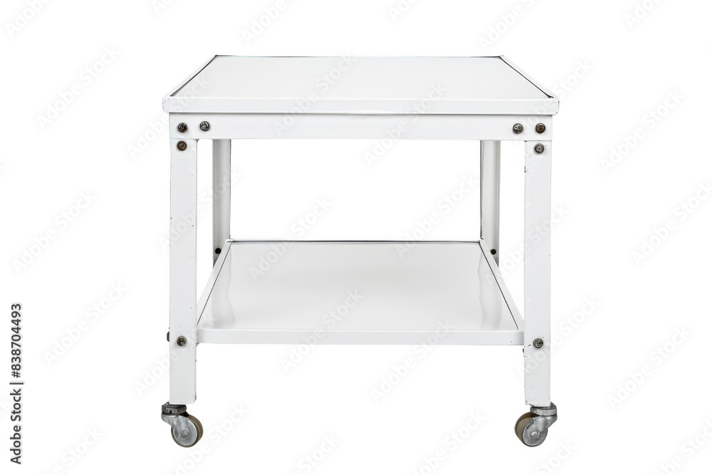 A white table with a shelf on the bottom A white table with a shelf on the bottom