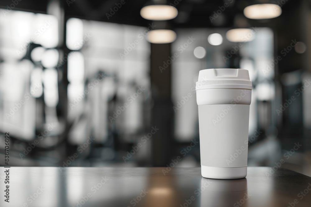 Takeaway cup with lid on gym table Takeaway cup with lid on gym table