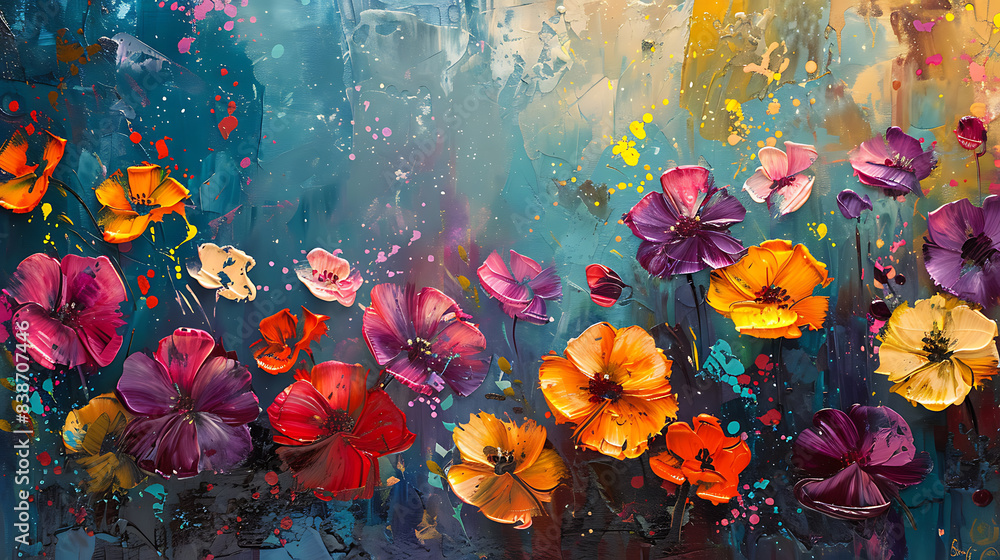 Flower oil painting, the beauty of many colorful flowers Flower oil painting, the beauty of many colorful flowers