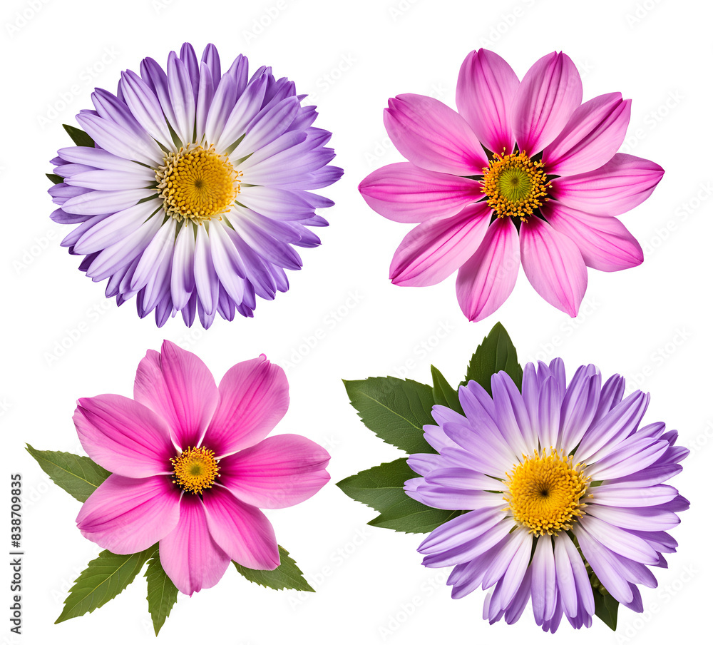 set of gerbera flowers on a transparent background, template for design