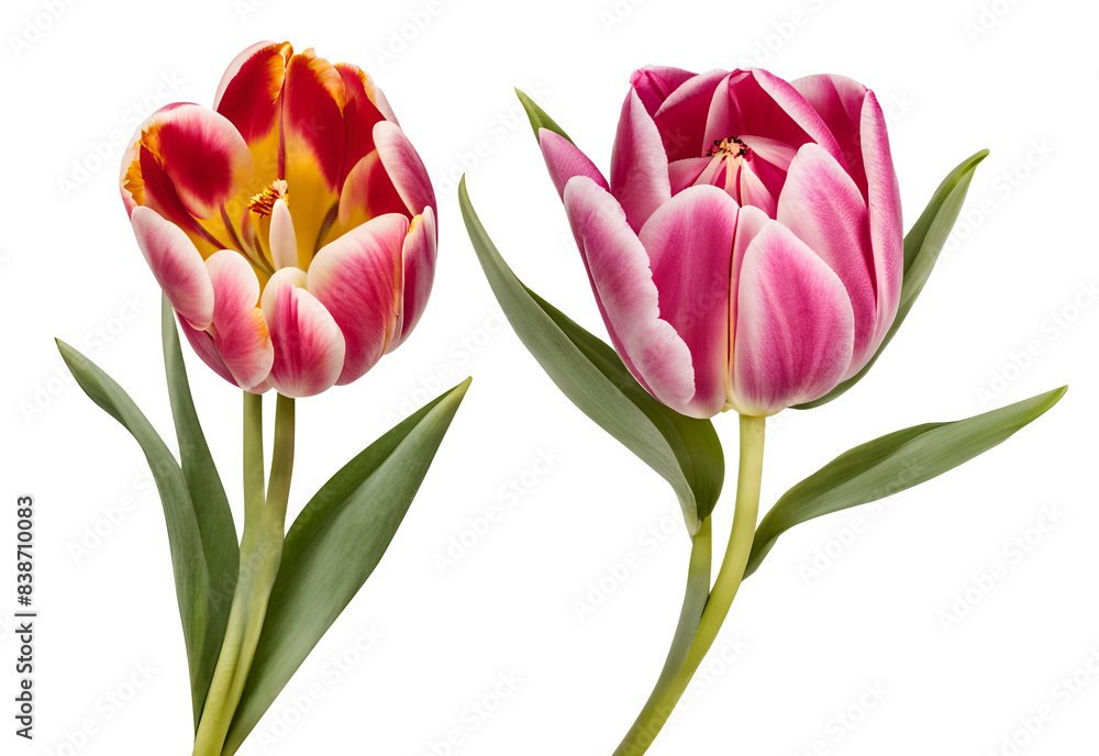 set of tulip flowers on a transparent background, template for design set of tulip flowers on a transparent background, template for design