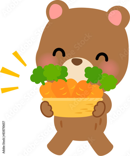ニンジンを入れたカゴを持つクマのキャラクター