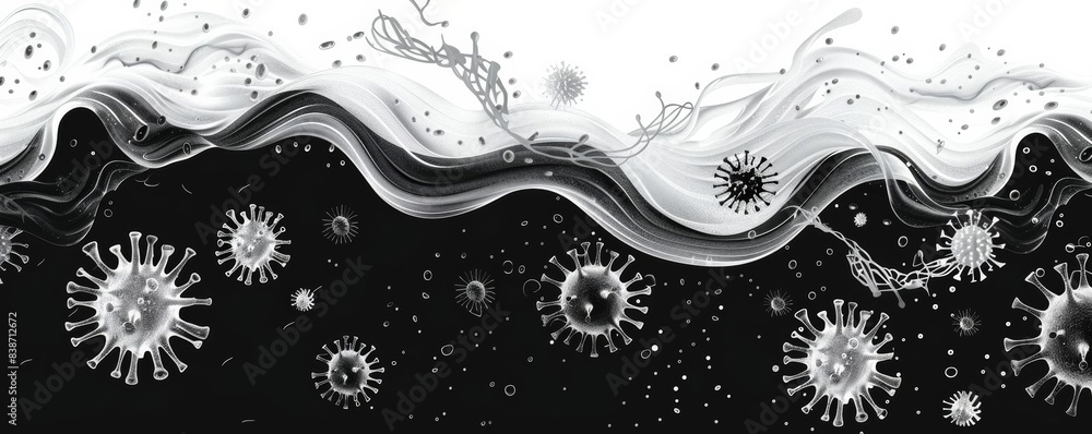 Microbes flat design side view scientific theme water color black and white Microbes flat design side view scientific theme water color black and white