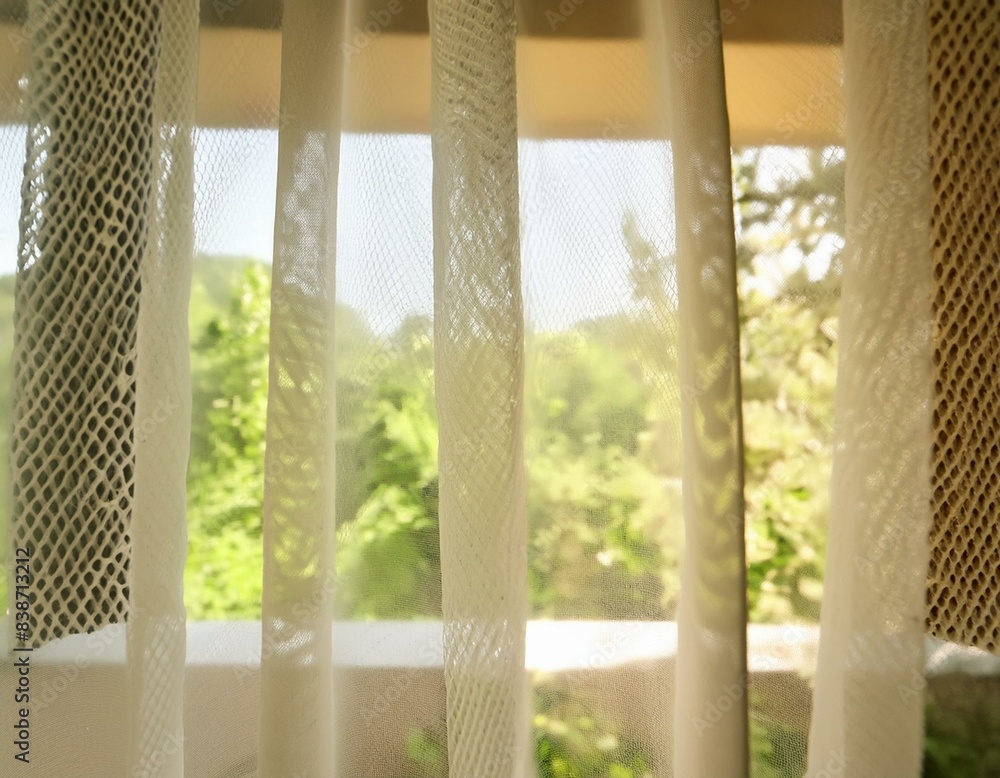 Fototapeta premium White curtains with mosquito screen texture