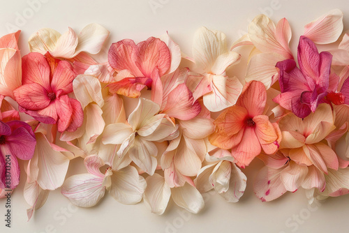 Harmoniously arranged petals on a cream background