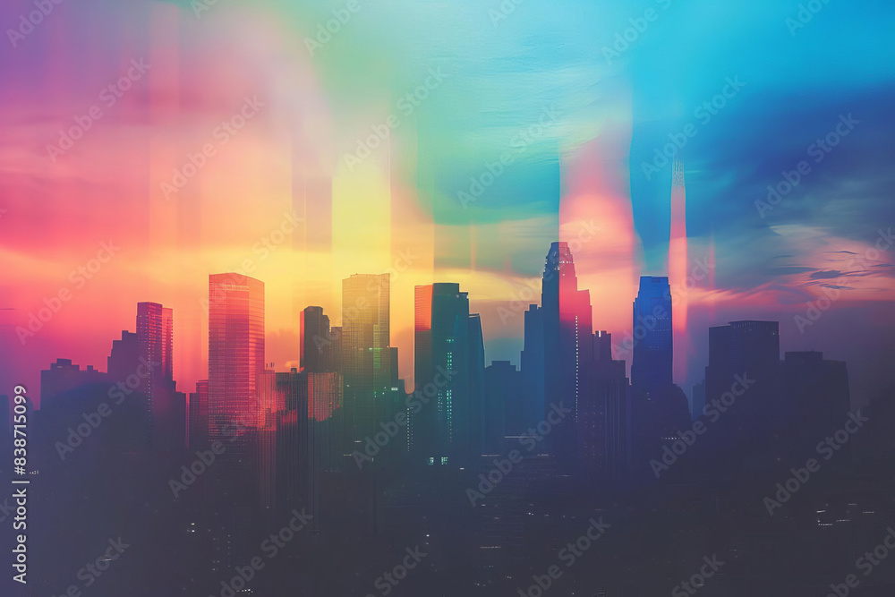 Silhouette of a city skyline with a vibrant, colorful sky. The image evokes a sense of hope and possibility. Silhouette of a city skyline with a vibrant, colorful sky. The image evokes a sense of hope and possibility.