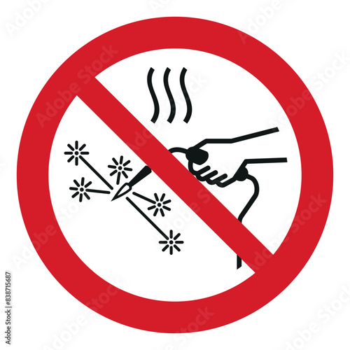 iso prohibition safety signs v2 hot works prohibited symbol and pictogram only size 1 x 1 round shape