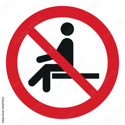 iso prohibition safety signs v2 no sitting symbol and pictogram only size 1 x 1 round shape