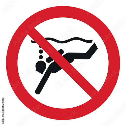 iso prohibition safety signs v2 no sub-aqua diving symbol and pictogram only size 1 x 1 round shape