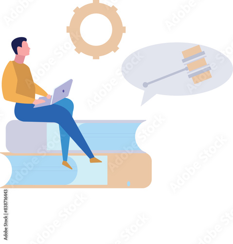 The boy is working on the laptop.