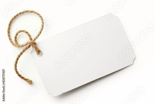 White rectangular hang tag with jute string