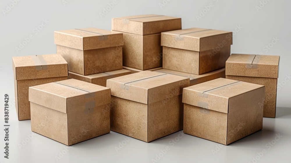 Cardboard boxes, isolated, stacked on top of one another on a light background Cardboard boxes, isolated, stacked on top of one another on a light background