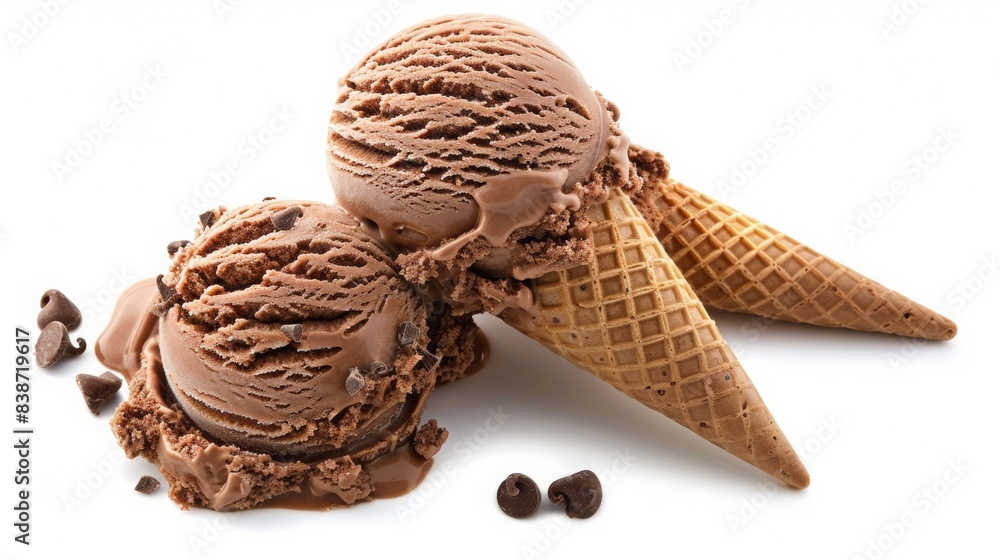 Chocolate ice cream beautifully presented on a white isolated background Chocolate ice cream beautifully presented on a white isolated background