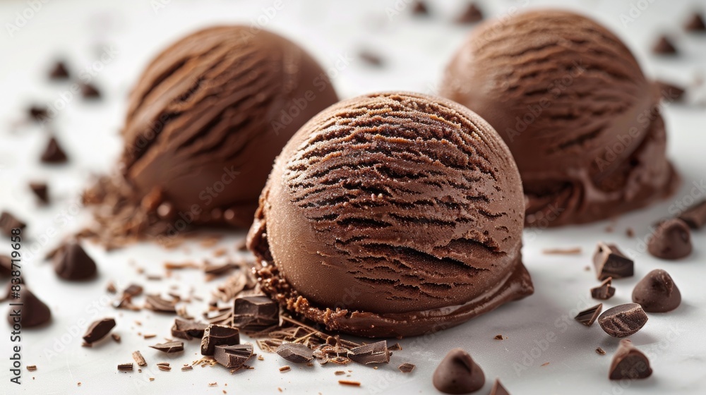 Chocolate ice cream beautifully presented on a white isolated background Chocolate ice cream beautifully presented on a white isolated background