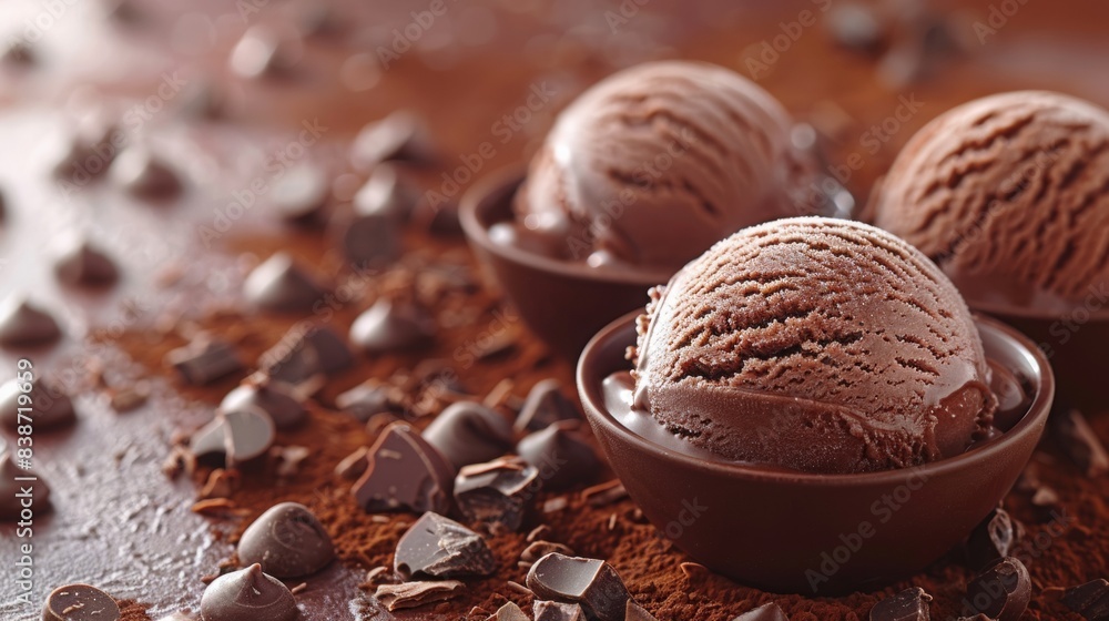 Chocolate ice cream beautifully presented on a white isolated background Chocolate ice cream beautifully presented on a white isolated background