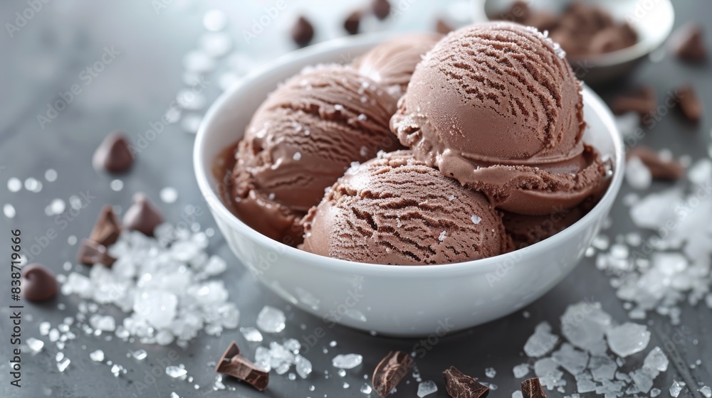 Chocolate ice cream beautifully presented on a white isolated background Chocolate ice cream beautifully presented on a white isolated background