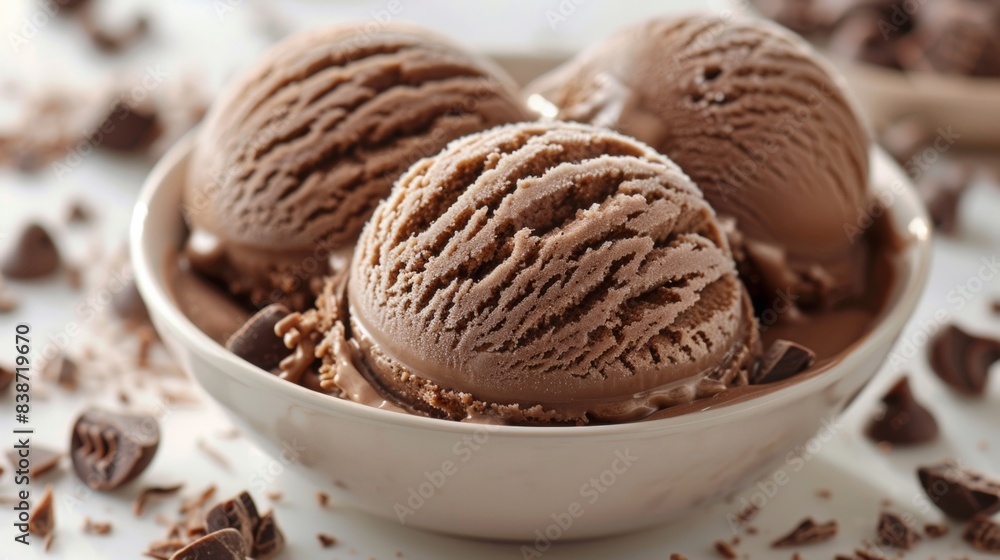 Chocolate ice cream beautifully presented on a white isolated background Chocolate ice cream beautifully presented on a white isolated background