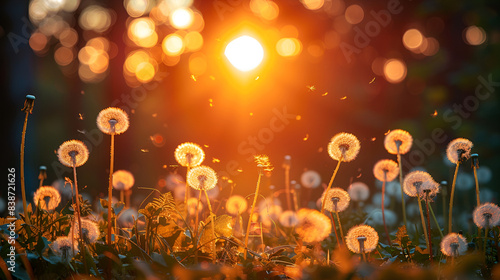 Dandelion Plant with spring time seed head (Tamarack officialese) Common Dand...