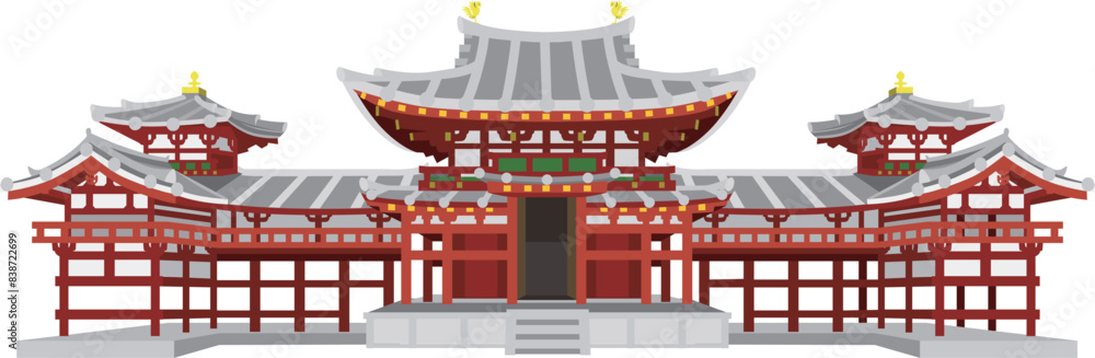 Fototapeta premium 京都宇治の平等院鳳凰堂/背景付ベクターイラスト