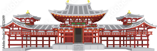 京都宇治の平等院鳳凰堂/背景付ベクターイラスト