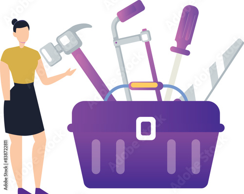 The female is showing civil engineer tools.