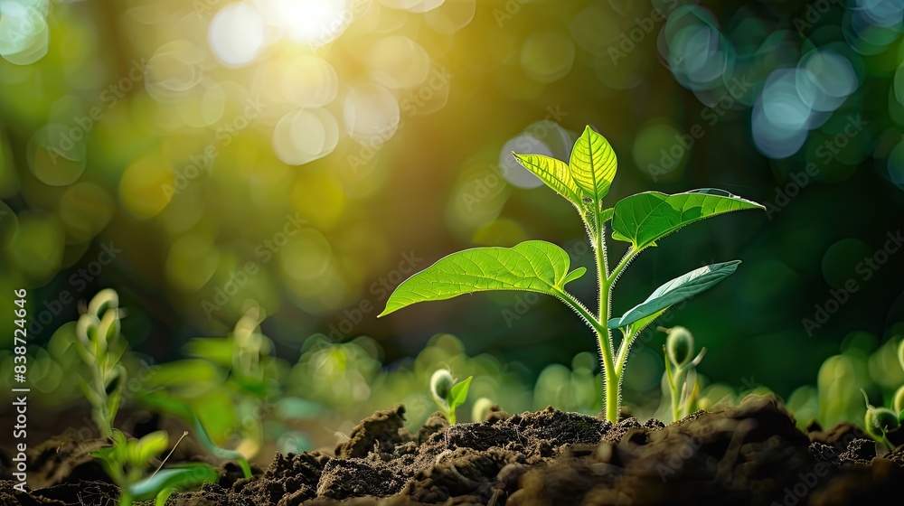 A young plant thriving in a sunlit garden, symbolizing growth, nature, and the beauty of new beginnings.. A young plant thriving in a sunlit garden, symbolizing growth, nature, and the beauty of new beginnings..