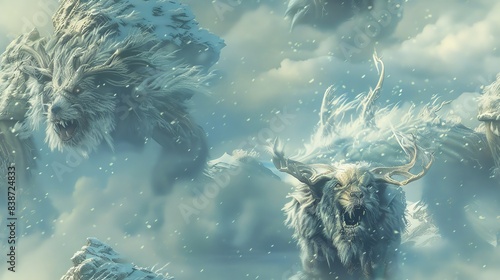 36 Evolution of a wendigo, human to beast, primal transformation, snowy setting, hyper detailed
