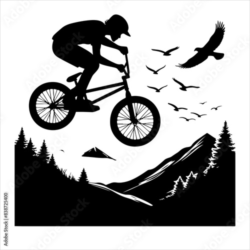 Silhouette of BMX Bicycle Players. Sport, Competition, Hobby, Youth. bicycle player silhouette. Vector illustration